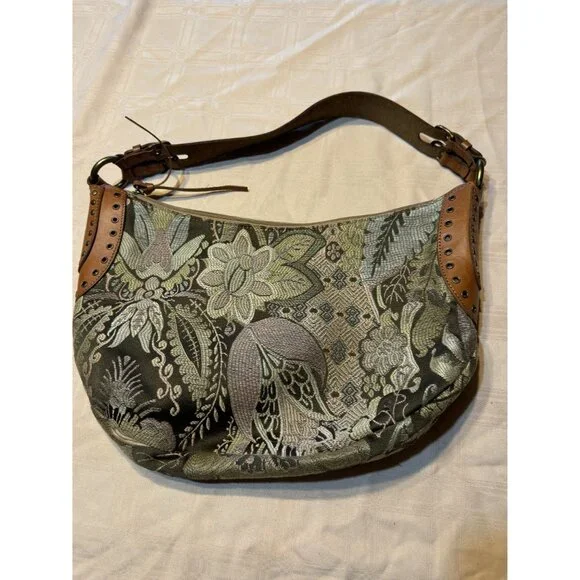Fossil Vintage Floral Tapestry Shoulder Bag With Leather Strap & Brass Studs - Picture 2 of 6